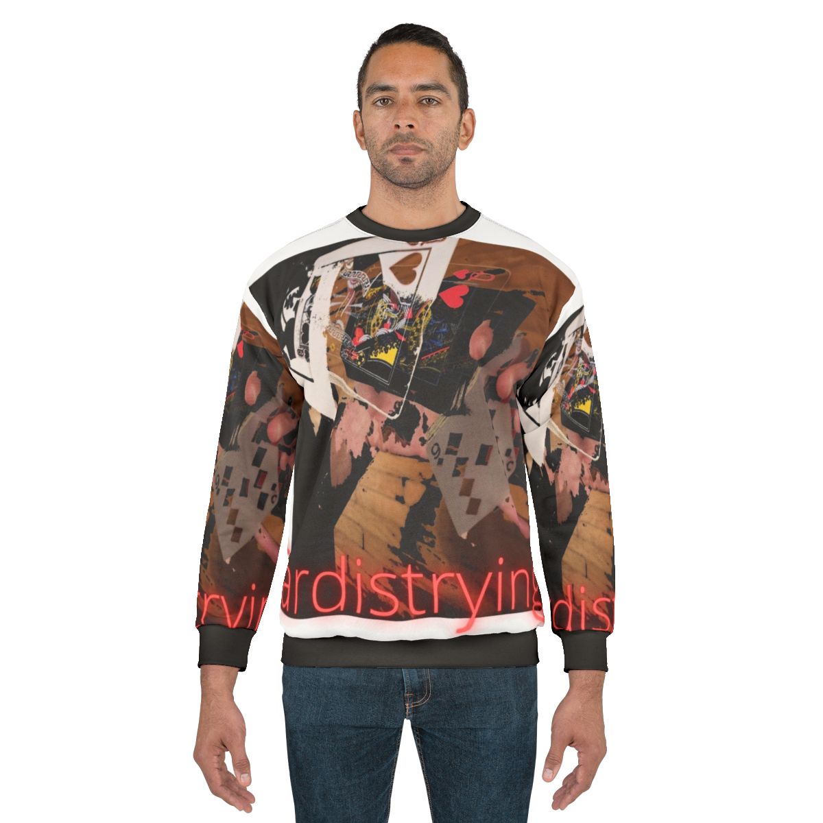 Cardistry Sweatshirt with Playing Cards and Sleight of Hand Design
