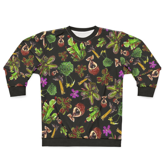 Carnivorous plants black background sweatshirt with botanical print