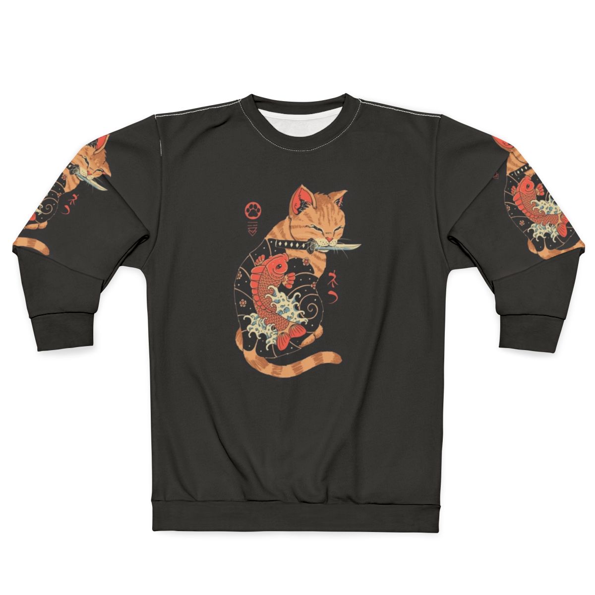 Retro cat sweatshirt with japanese carp tattoo design