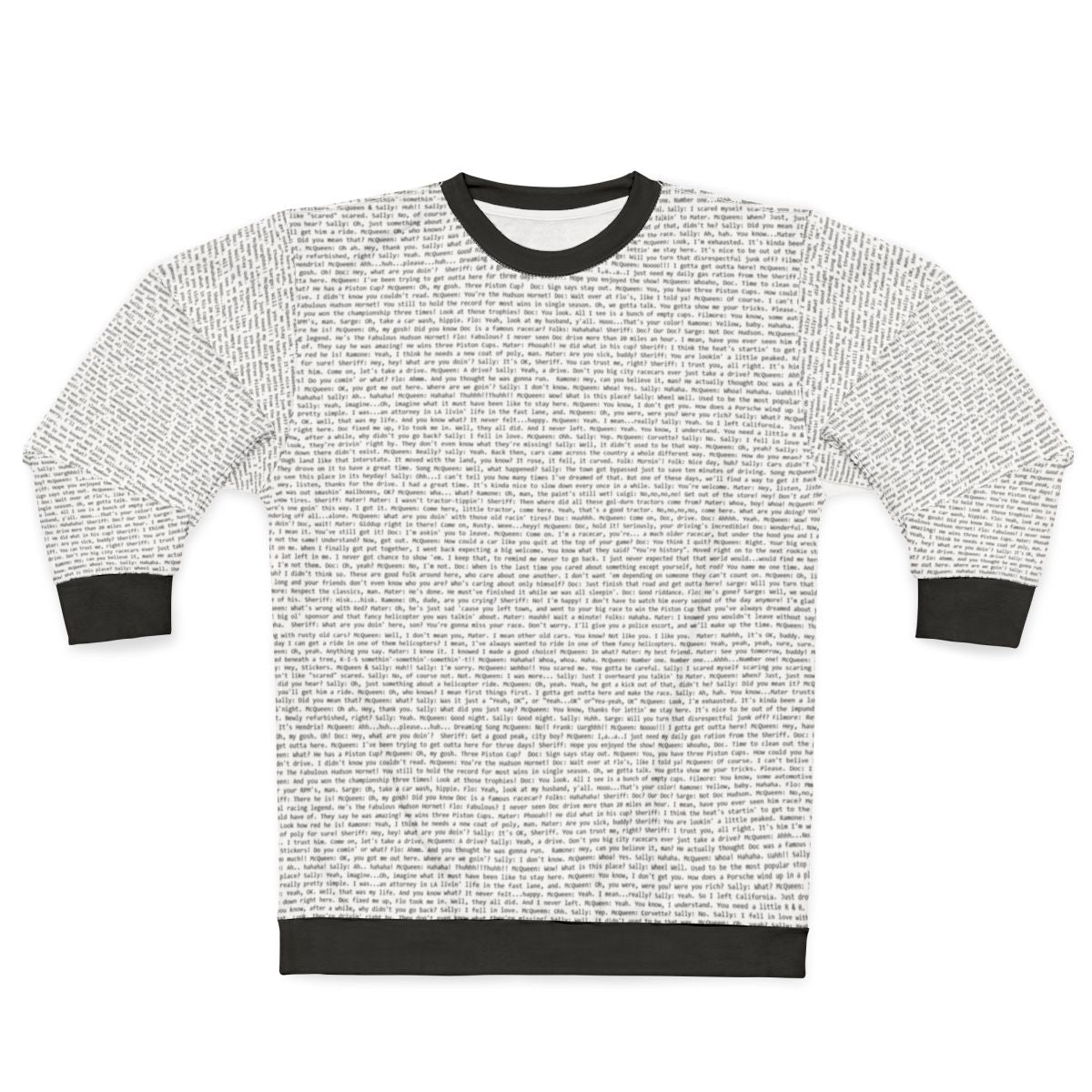 Cars script sweatshirt with movie quotes
