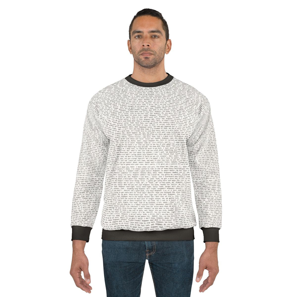 Cars script sweatshirt with movie quotes