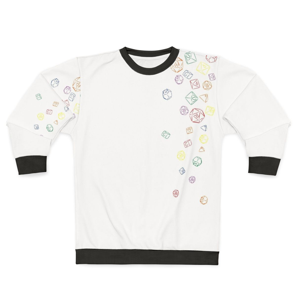 Colorful sweatshirt with a vibrant dice pattern design