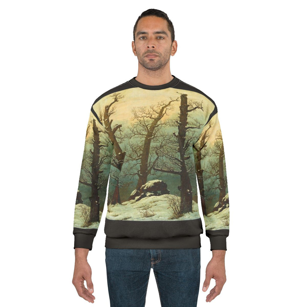 Caspar David Friedrich inspired cozy winter landscape sweatshirt