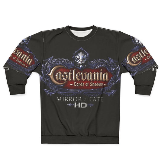 Castlevania inspired sweatshirt featuring characters like Alucard, Trevor Belmont, and Sypha Belnades