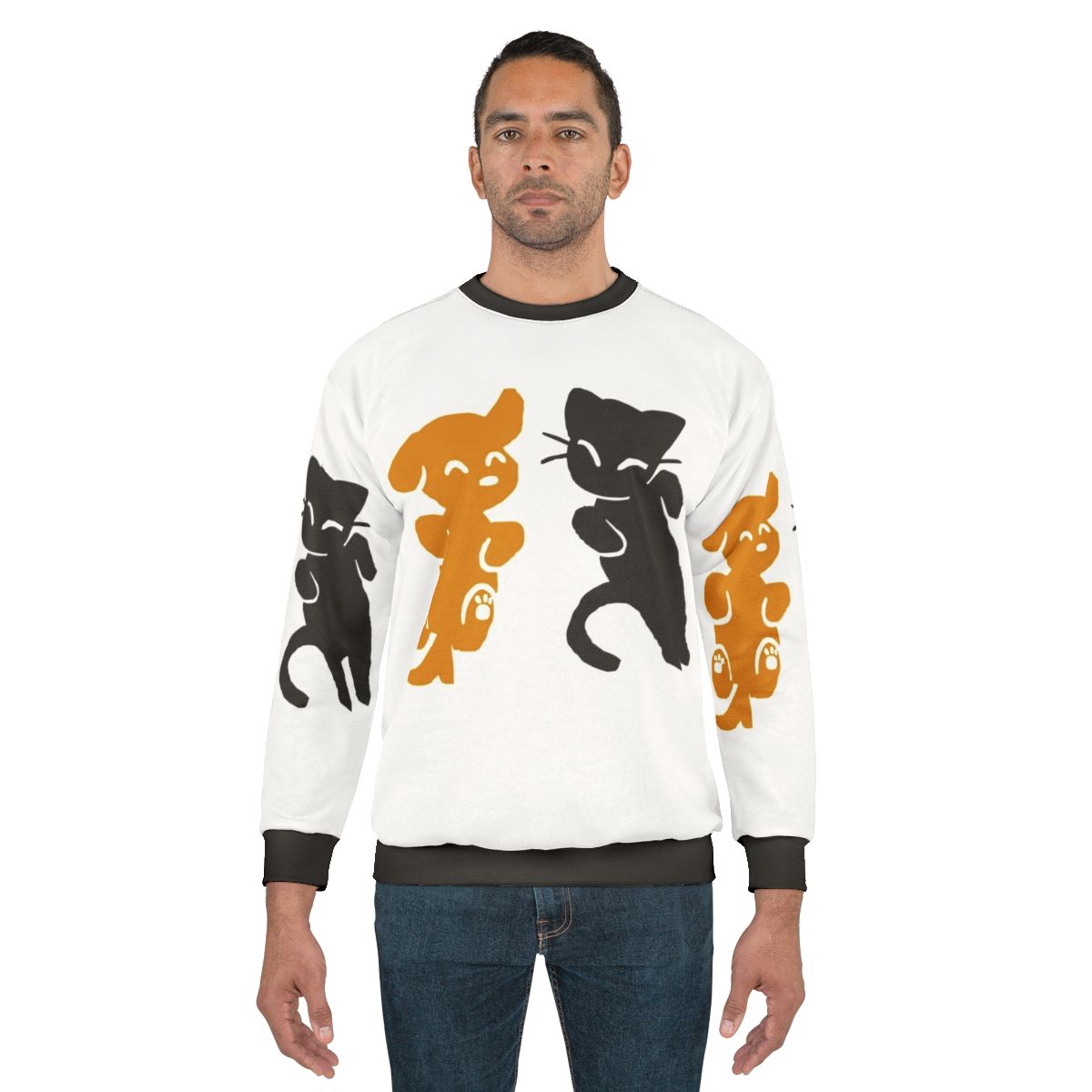 Cat and dog sweatshirt with cute animal print design