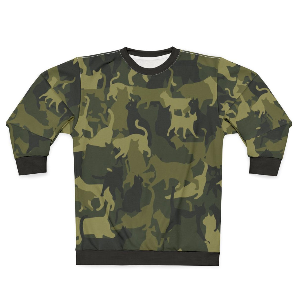 Cute cat wearing camouflage sweatshirt