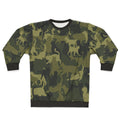 Cute cat wearing camouflage sweatshirt