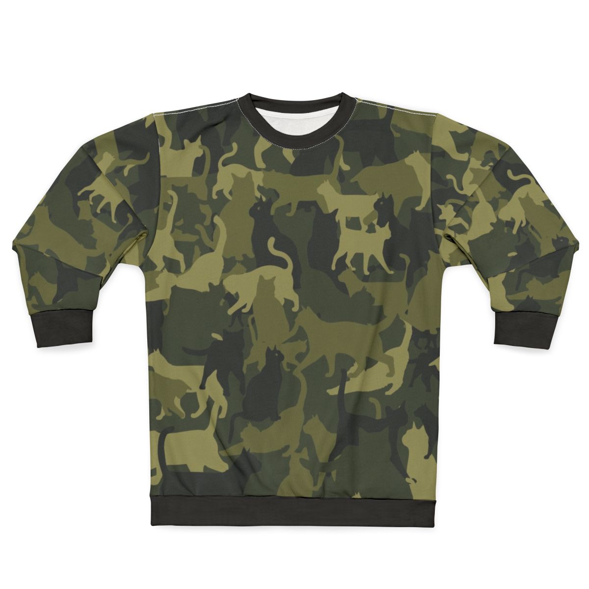 Cute cat wearing camouflage sweatshirt