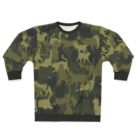 Cute cat wearing camouflage sweatshirt