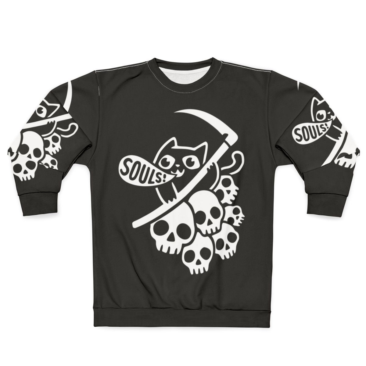 Dark gothic "Cat Got Your Soul II" sweatshirt with grim reaper and cat design