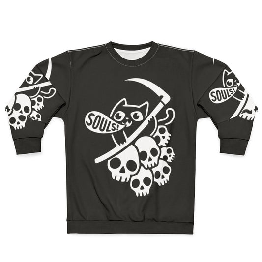 Dark gothic "Cat Got Your Soul II" sweatshirt with grim reaper and cat design