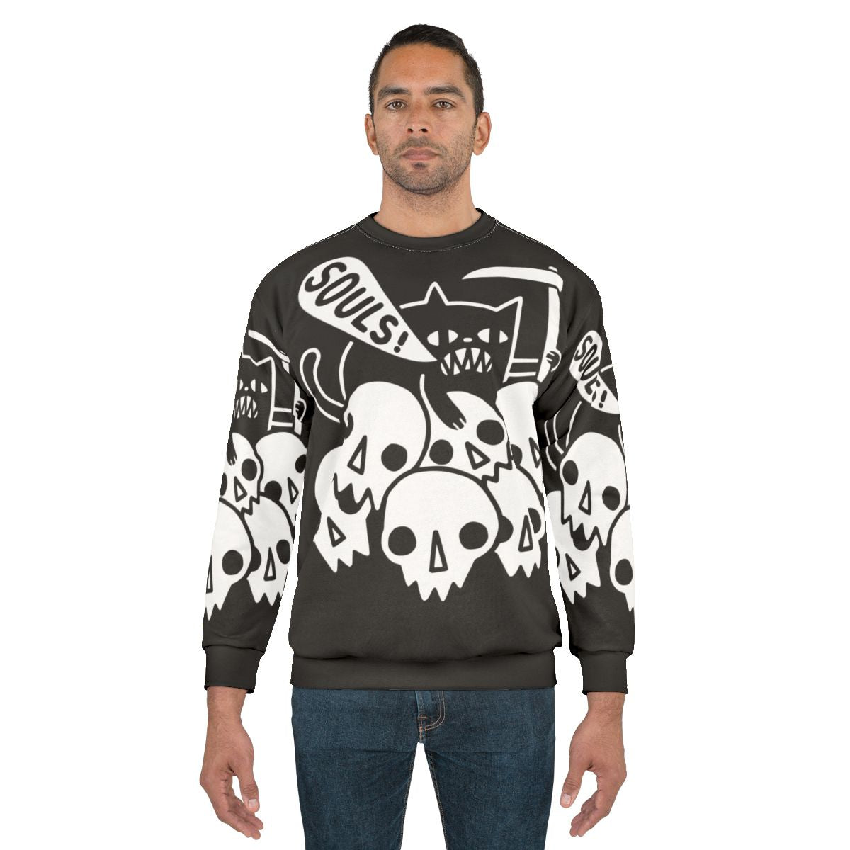 Grim reaper cat skull sweatshirt
