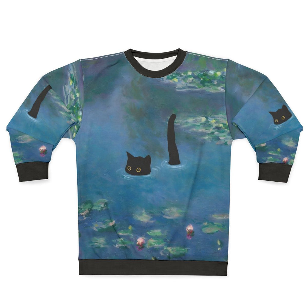 Vintage cat print monet waterlily design on a sweatshirt