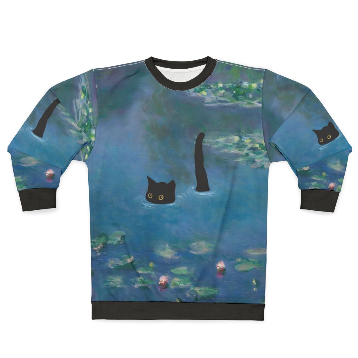 Vintage cat print monet waterlily design on a sweatshirt
