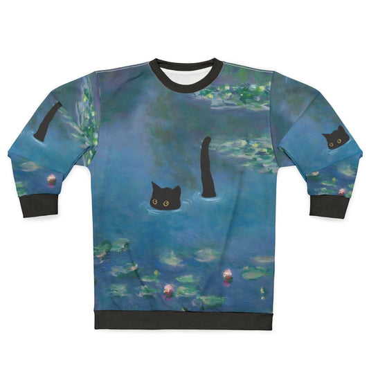 Vintage cat print monet waterlily design on a sweatshirt