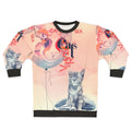 Sweatshirt with hand-drawn cat in a fantasy universe