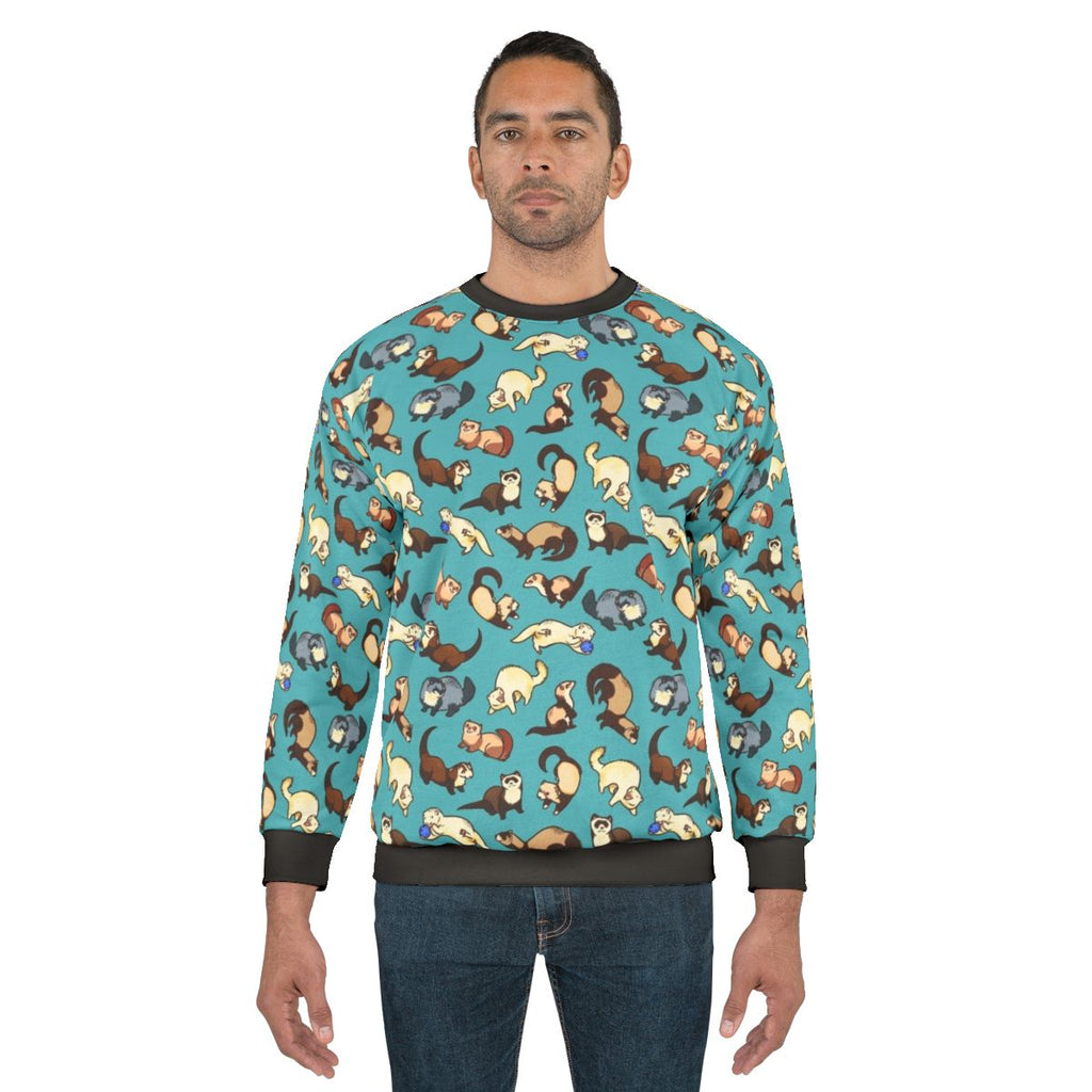 Blue cat snake sweatshirt with a cute ferret pattern design