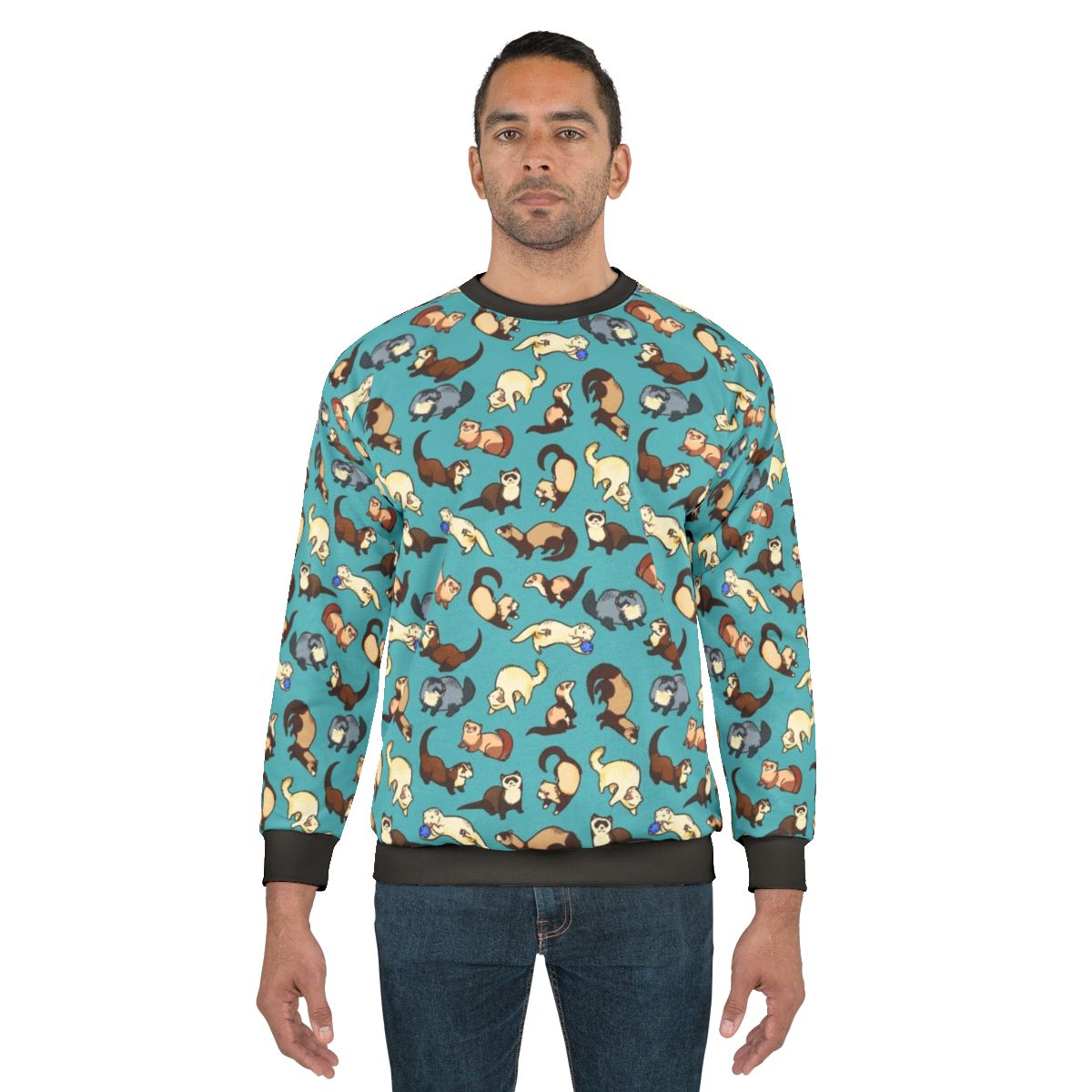 Blue cat snake sweatshirt with a cute ferret pattern design