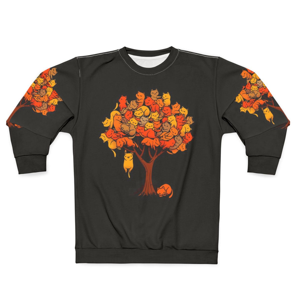 Cozy cat tree sweatshirt with funny feline design
