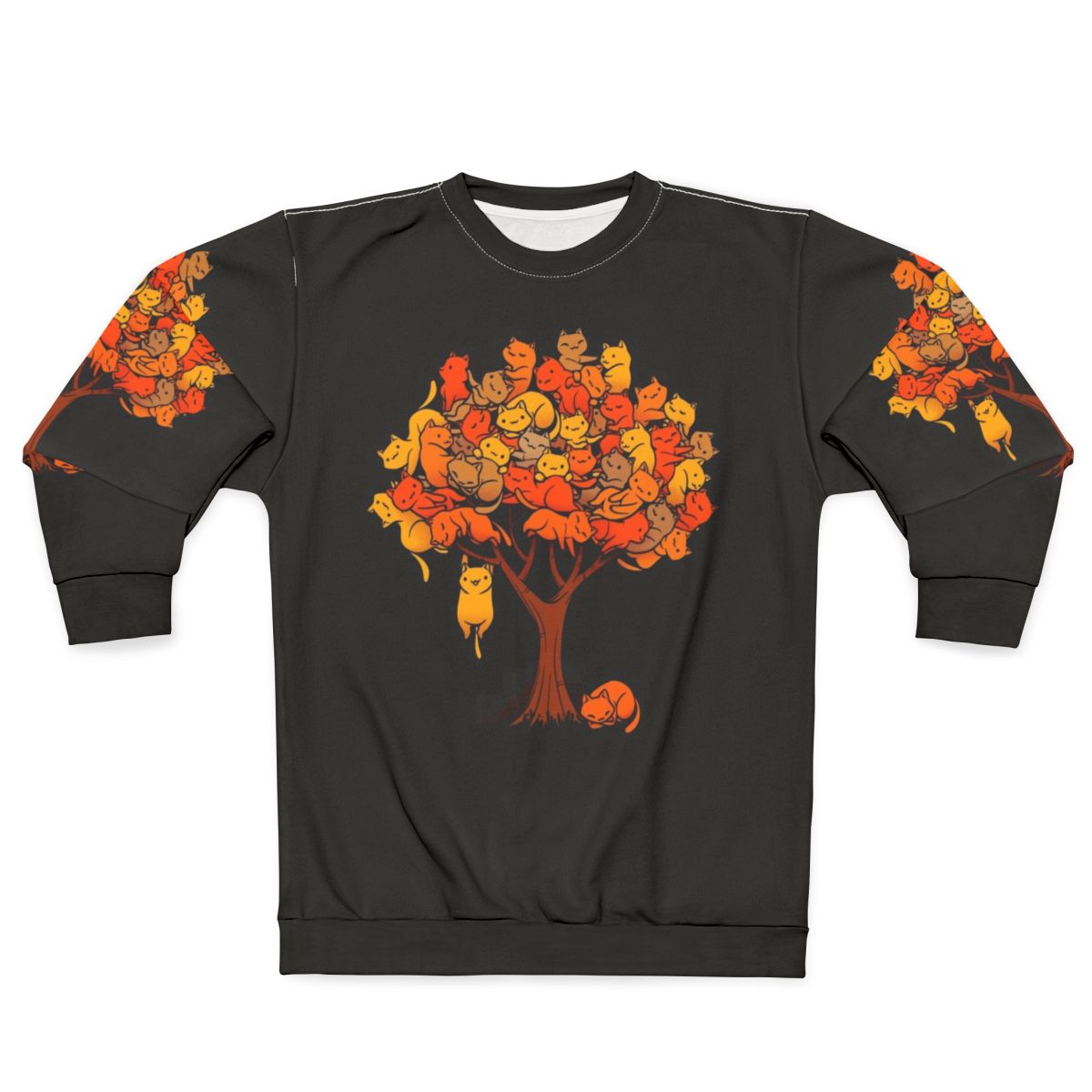 Cozy cat tree sweatshirt with funny feline design