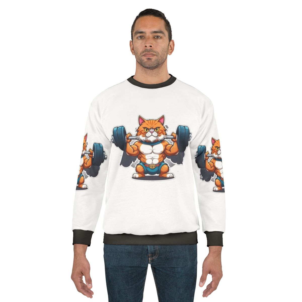 Funny cat weightlifting workout gym sweatshirt