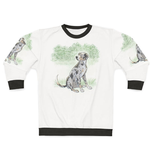 Catahoula Leopard Dog wearing a comfortable sweatshirt
