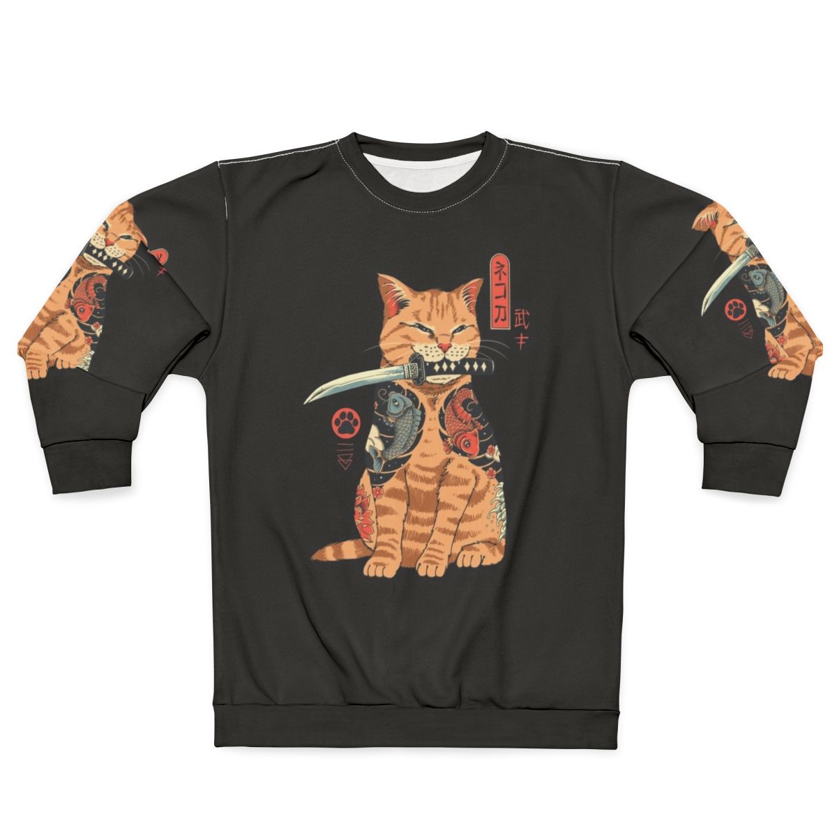 Cat wearing Japanese-inspired Catana sweatshirt
