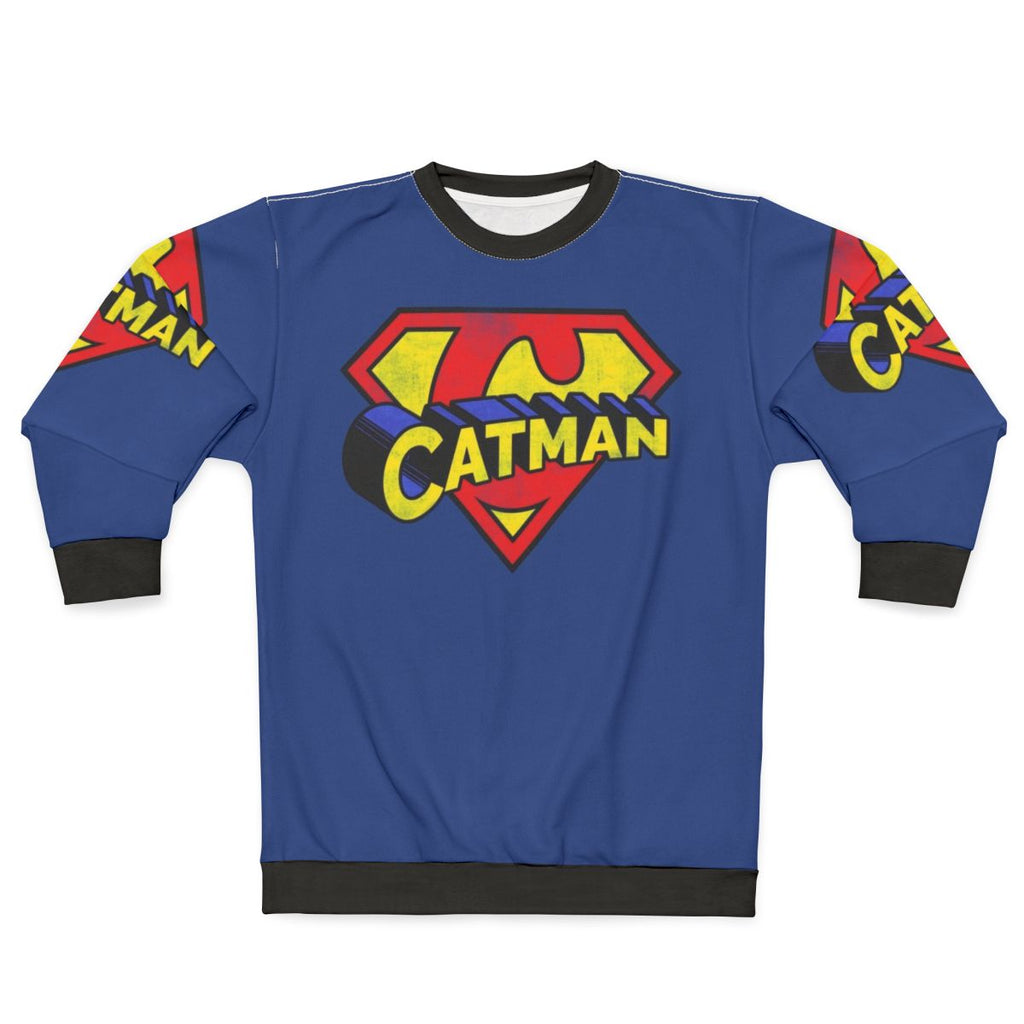 Retro Catman Sweatshirt with a Superhero-Inspired Cat Graphic