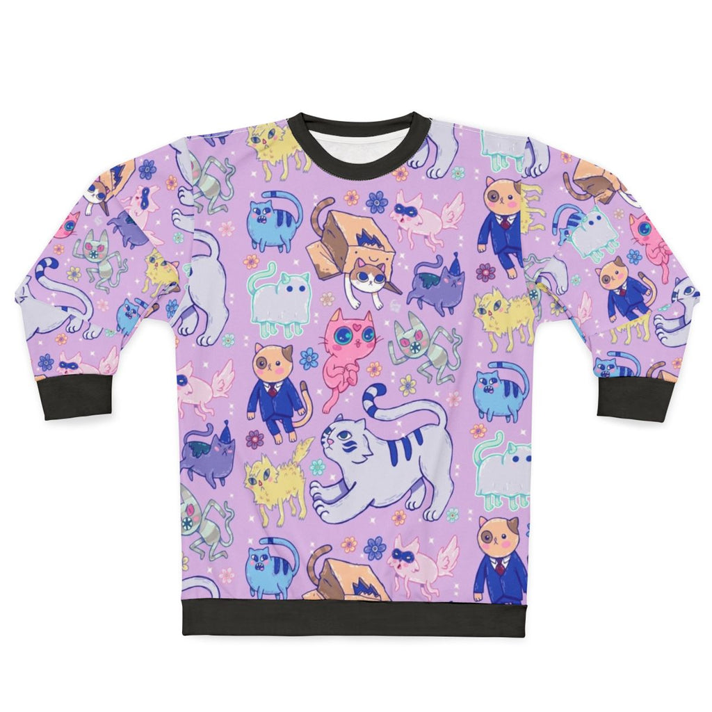 Cat Adventure Sweatshirt featuring a cartoon cat in an adventurous design
