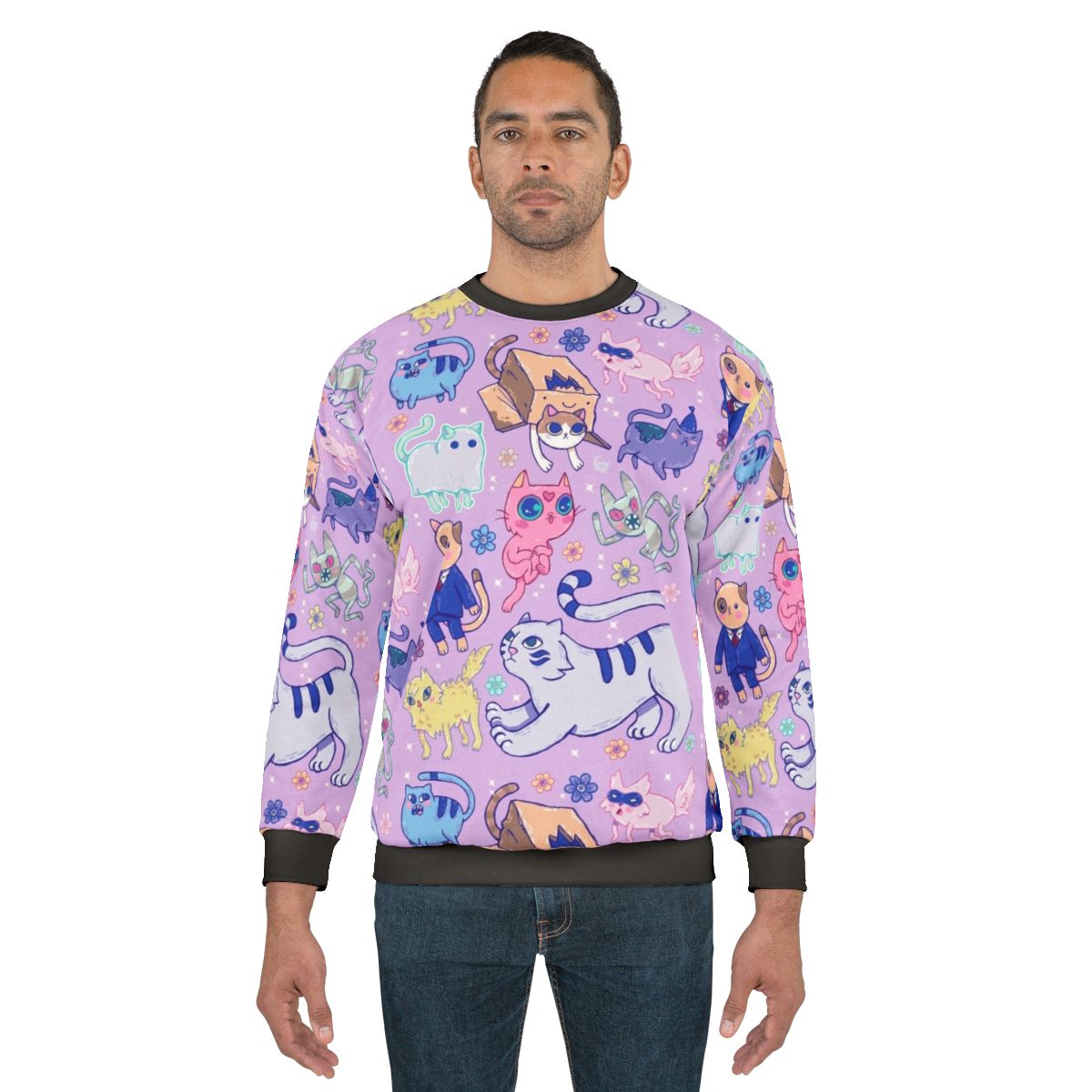 Cat Adventure Sweatshirt featuring a cartoon cat in an adventurous design