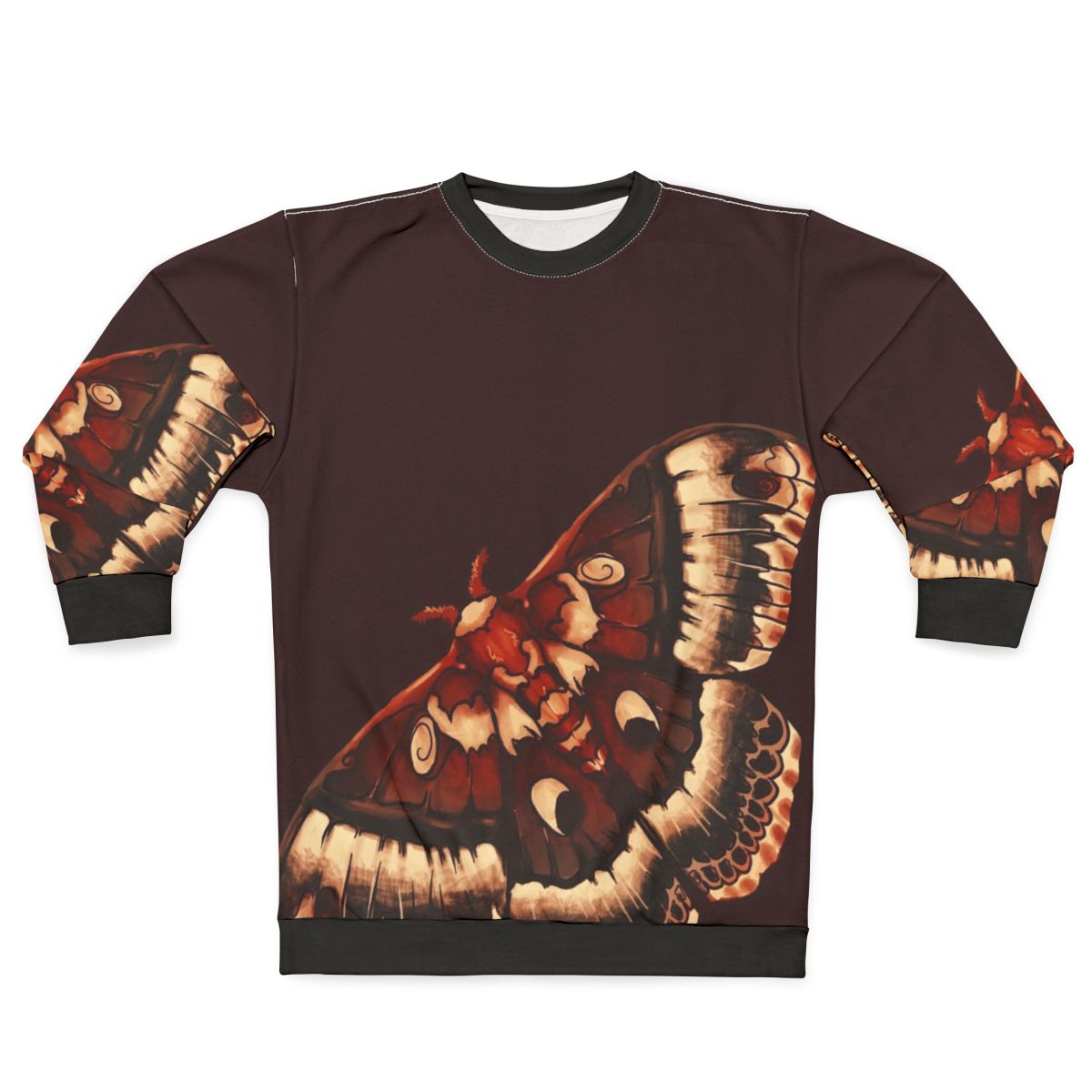 Cecropia moth graphic on a cozy sweatshirt