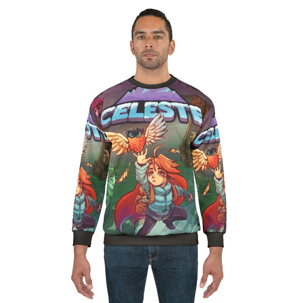 Celeste-themed retro gaming sweatshirt