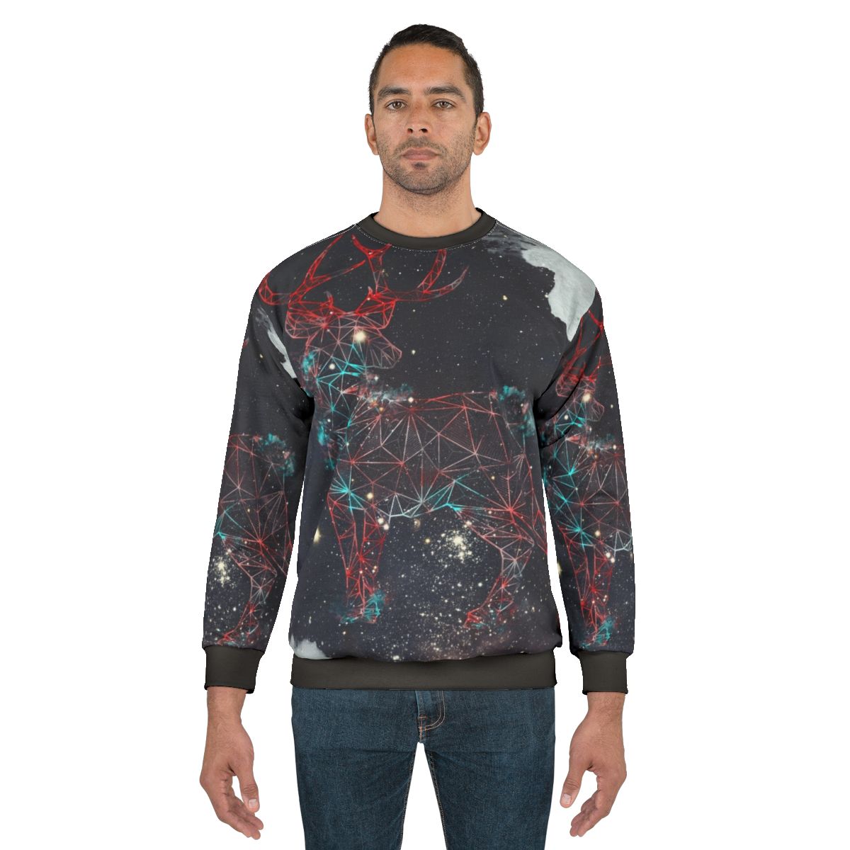 Celestial deer graphic on a cozy sweatshirt