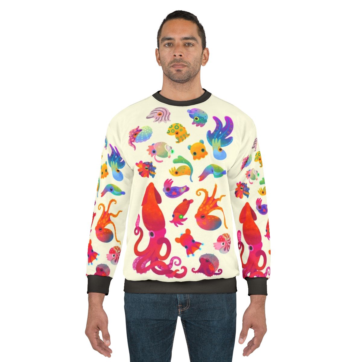 Pastel cephalopod print on a cozy sweatshirt