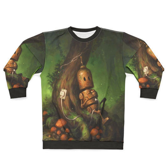 Charging robot sweatshirt with nature-themed design