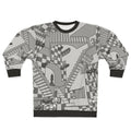 Check Dimension Sweatshirt with Chess and Geometric Pattern Design