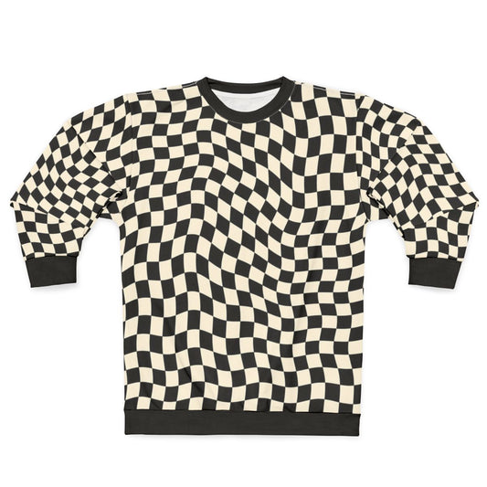 Retro wavy checkerboard pattern sweatshirt
