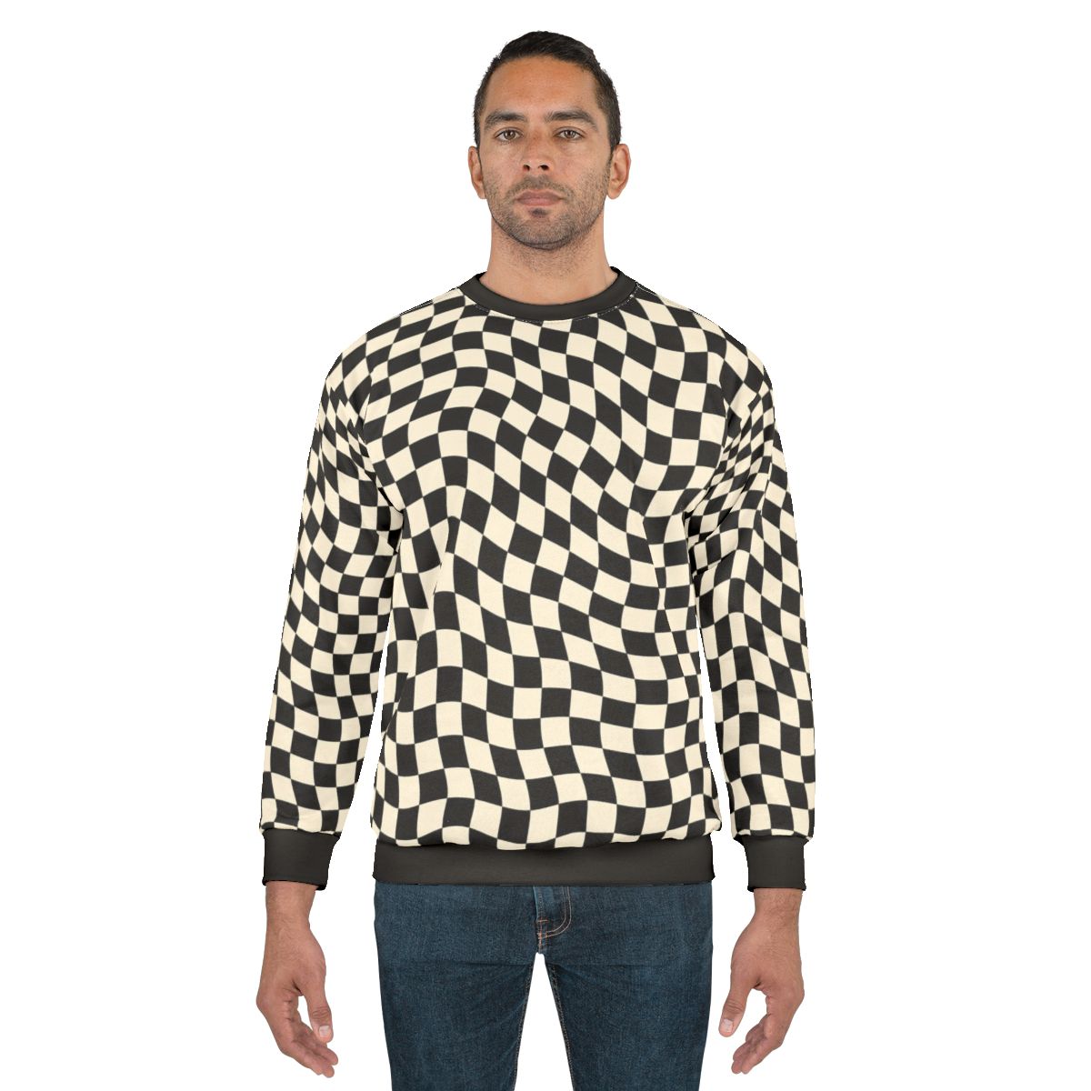 Retro wavy checkerboard pattern sweatshirt