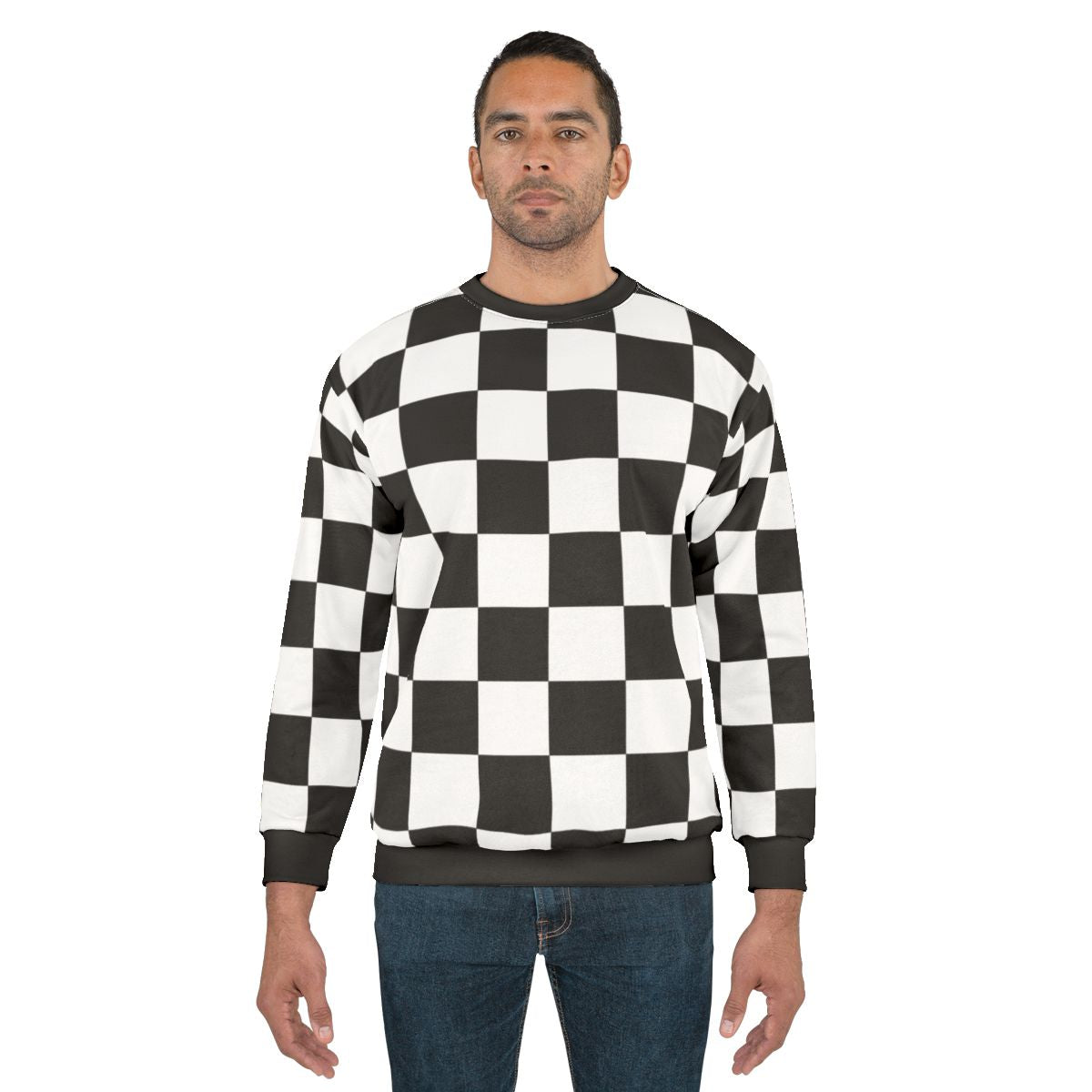 Checkerboard pattern sweatshirt with high-quality geometric design