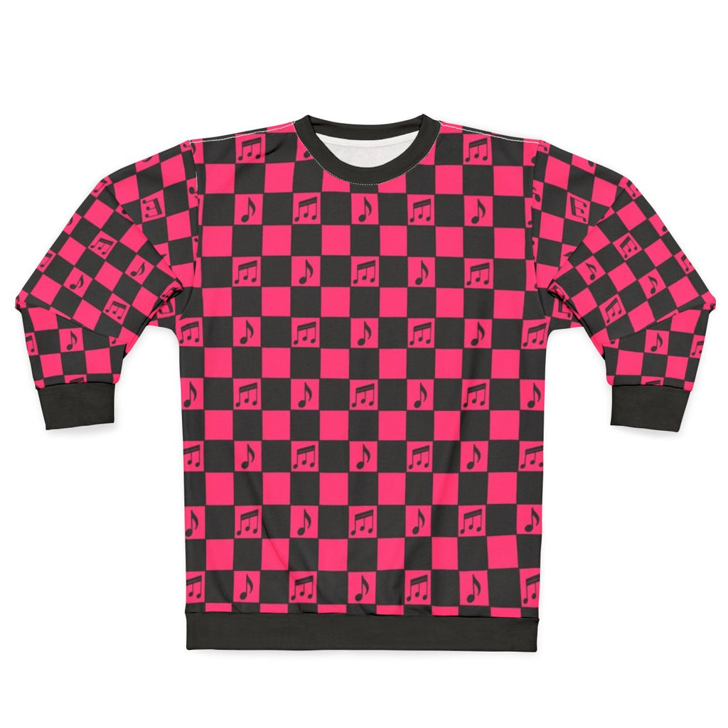 Retro checkerboard music pattern pink sweatshirt