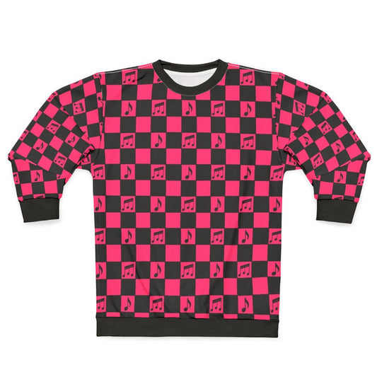 Retro checkerboard music pattern pink sweatshirt