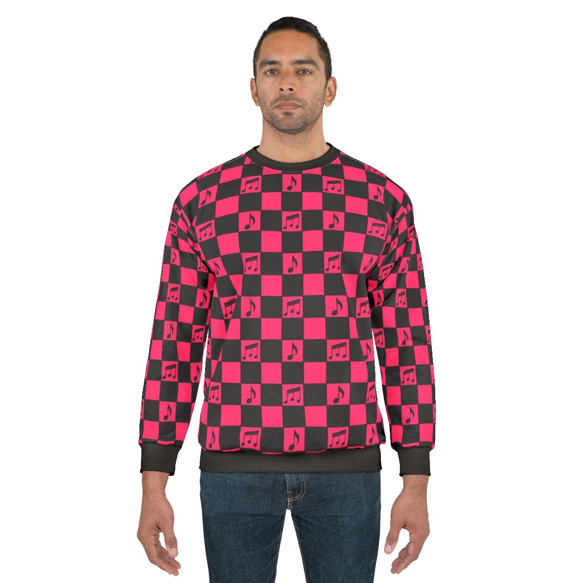 Retro checkerboard music pattern pink sweatshirt