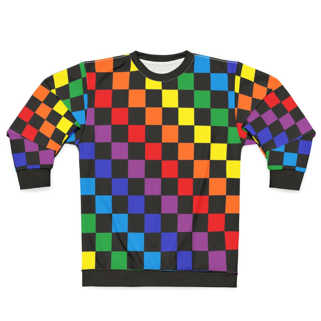 Checkered rainbow black sweatshirt with abstract design