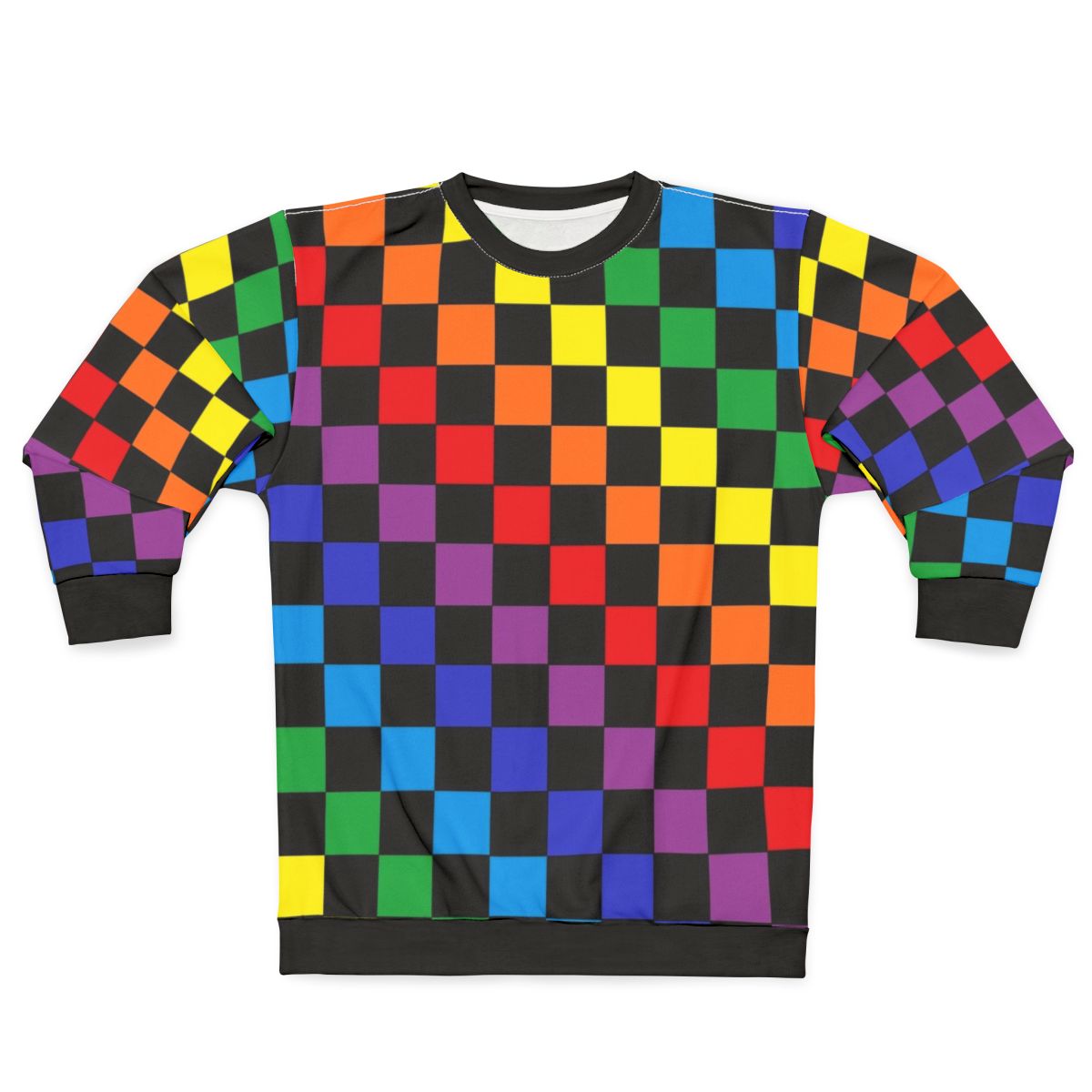 Checkered rainbow black sweatshirt with abstract design