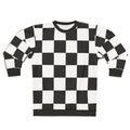 Checkered sweatshirt with a geometric black and white pattern