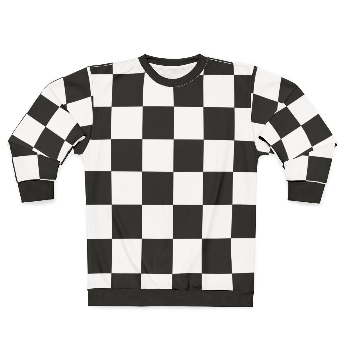 Checkered sweatshirt with a geometric black and white pattern