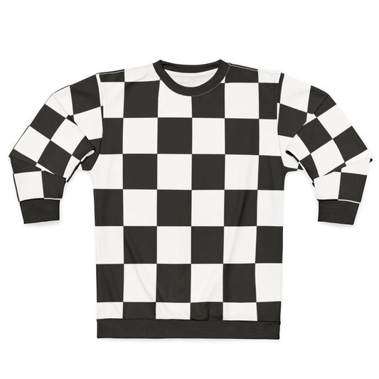 Checkered sweatshirt with a geometric black and white pattern