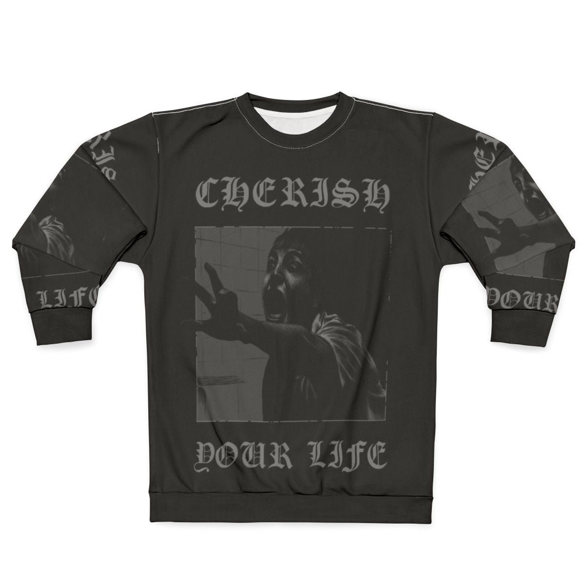 Saw movie inspired black and white goth sweatshirt