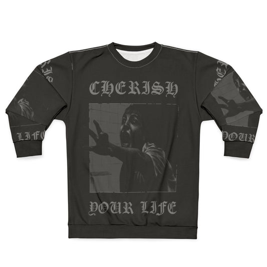 Saw movie inspired black and white goth sweatshirt