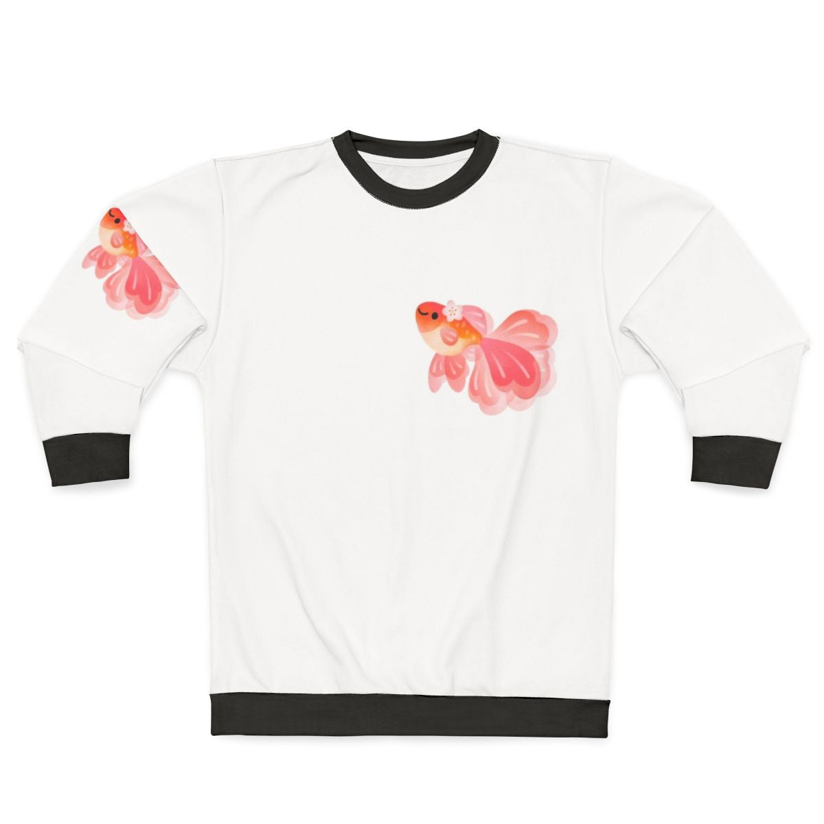 Cherry blossom goldfish print on a cozy sweatshirt